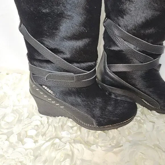 Oscar Sport Black Calf/Pony Hair Winter Snow Boot, Size 37 =6